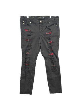 Torrid Jeans Womens 16 Black Distressed Plaid Distressed Ripped Grunge Edgy